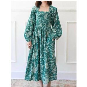 Mille Catherine Smocked Green Maxi Dress Jade Paradise Size XS